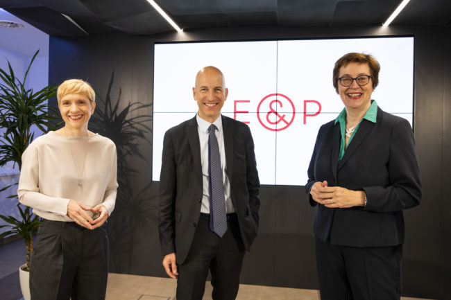 Nicole Bäck-Knapp (E&P), Martin Kocher (IHS), Theresia Vogel (Klima- und Energiefonds) beim E&P Business Breakfast